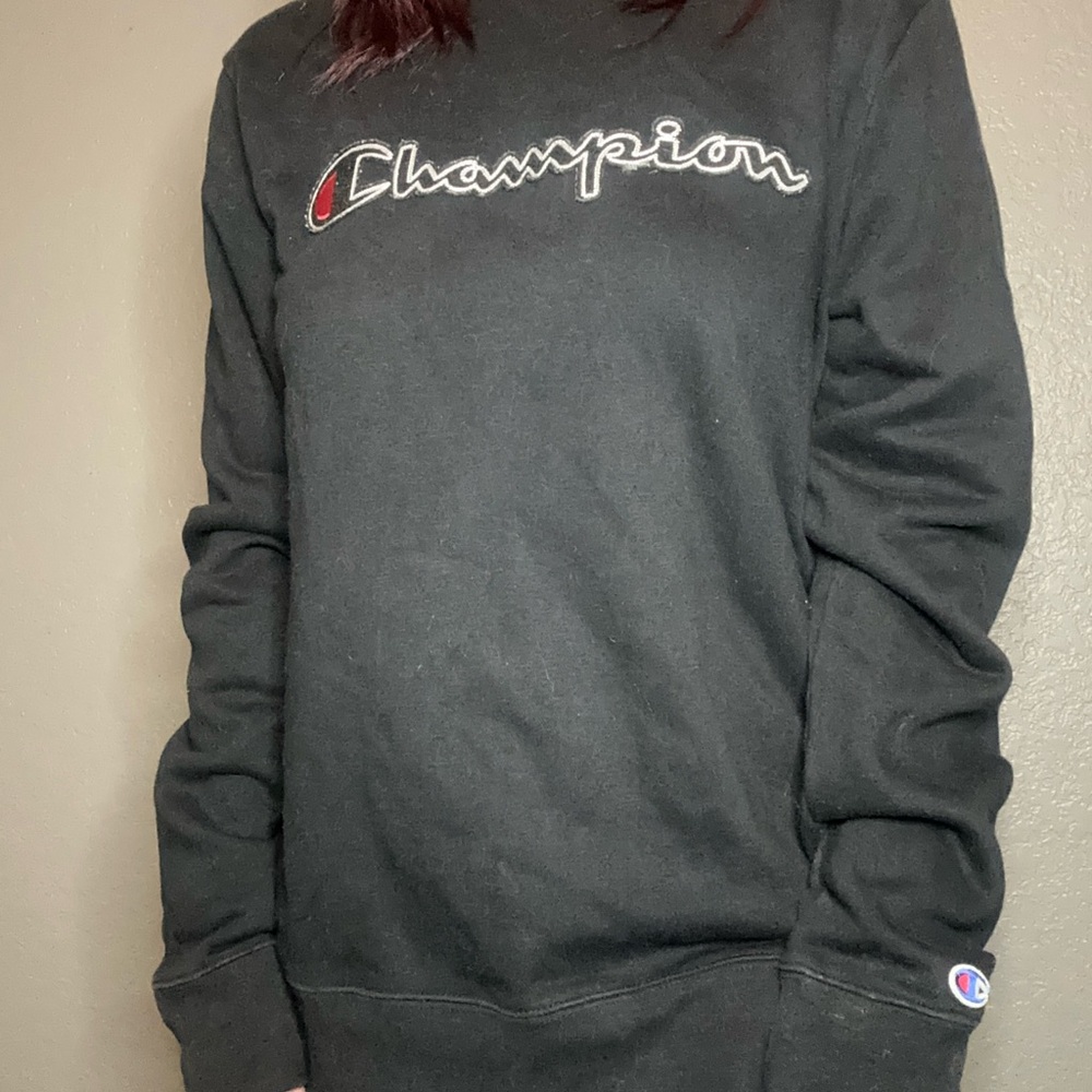 Champion Logo Black Crew Neck Sweatshirt